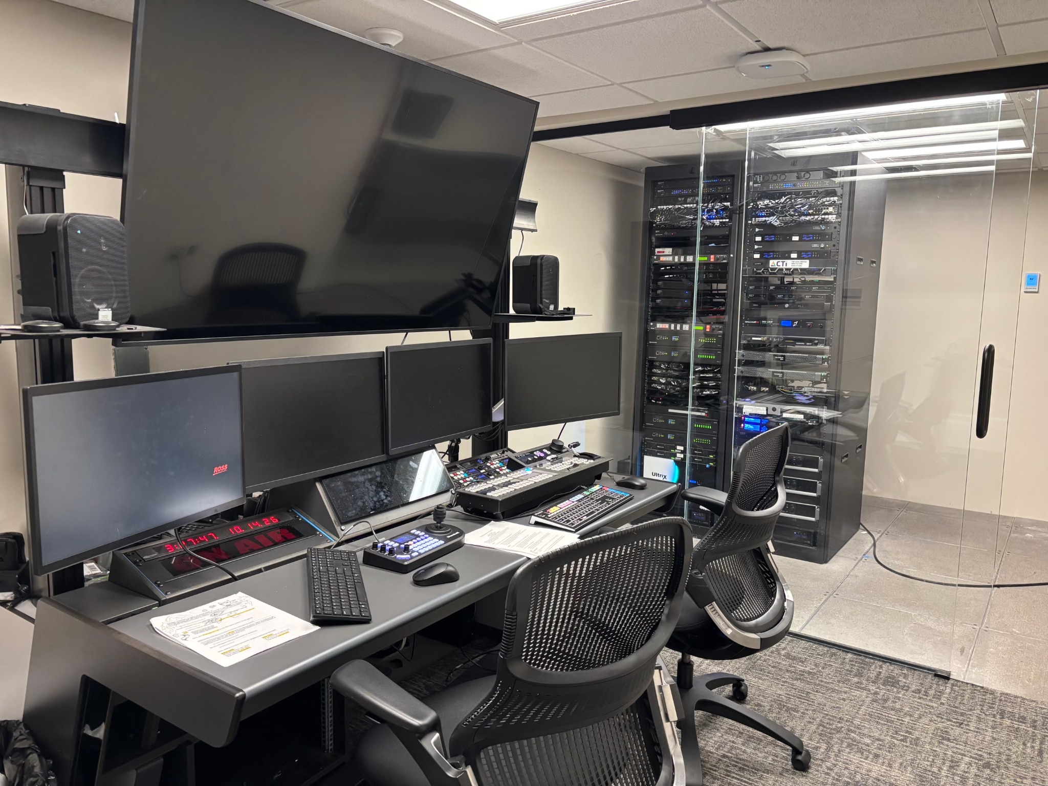 City of Minneapolis broadcast control room with production controls and equipment racks